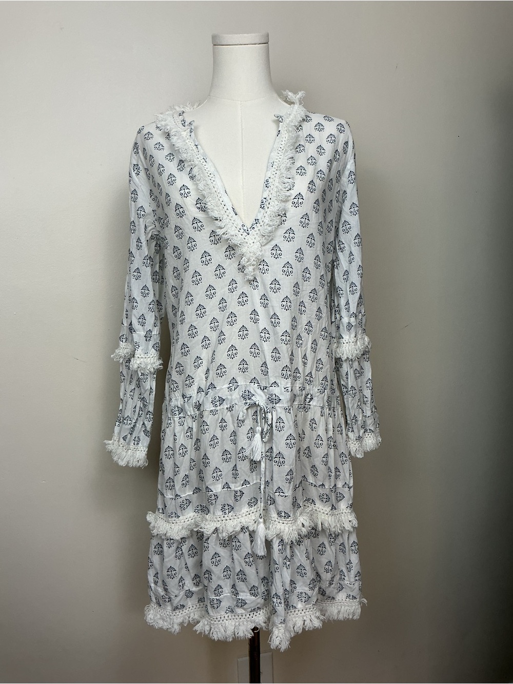 Melissa Obadash Women’s Claudia Cover Up V-Neck Cotton Tunic Dress Sz Medium